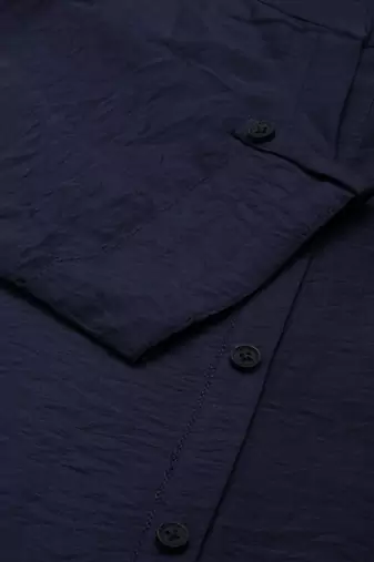 women's knee length mandarin collar navy blue solid straight kurta