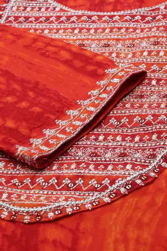 women's calf length round neck orange abstract straight kurta