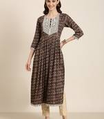 women's ankle length round neck taupe abstract anarkali kurta