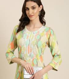 Showoff women's calf length round neck multi abstract straight kurta