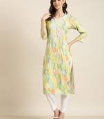 Showoff women's calf length round neck multi abstract straight kurta