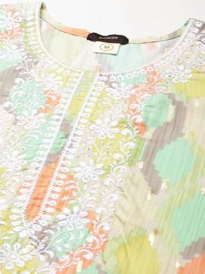 Showoff women's calf length round neck multi abstract straight kurta 3