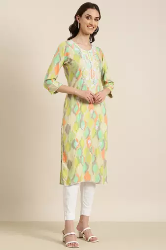 Showoff women's calf length round neck multi abstract straight kurta