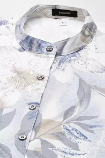 women's knee length mandarin collar white floral a-line kurta