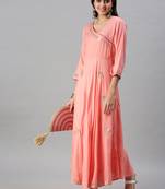 Showoff women's ankle length v-neck pink floral anarkali kurta