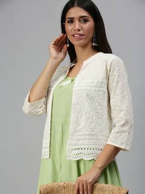 women's calf length mandarin collar green paisley anarkali kurta 2