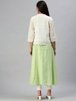 women's calf length mandarin collar green paisley anarkali kurta 5