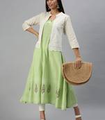women's calf length mandarin collar green paisley anarkali kurta