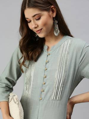 women's calf length mandarin collar grey solid straight kurta 2