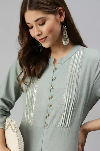 women's calf length mandarin collar grey solid straight kurta