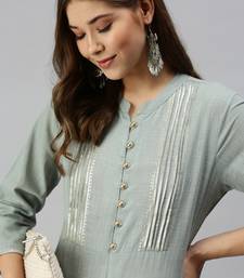 women's calf length mandarin collar grey solid straight kurta