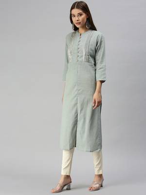 women's calf length mandarin collar grey solid straight kurta 4