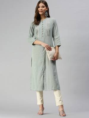 women's calf length mandarin collar grey solid straight kurta 1