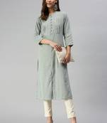 women's calf length mandarin collar grey solid straight kurta