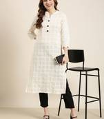 women's calf length mandarin collar cream embellished straight kurta