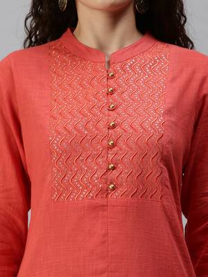 women's calf length mandarin collar orange solid straight kurta 5