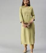 women's calf length mandarin collar lime green solid straight kurta