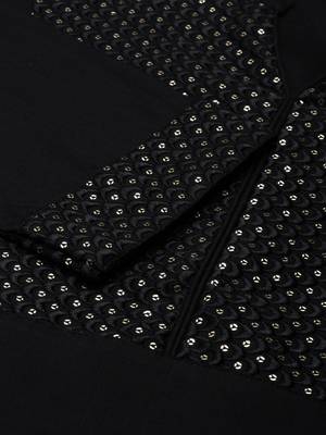 Showoff women's calf length mandarin collar black solid straight kurta 4