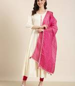 women's ankle length round neck cream floral anarkali kurta comes with duppatta