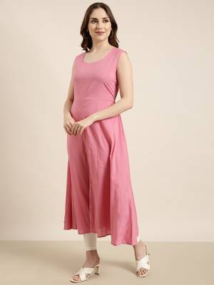 women's ankle length round neck pink embellished anarkali kurta comes with duppatta 3