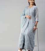 women's ankle length round neck steel embellished anarkali kurta comes with duppatta