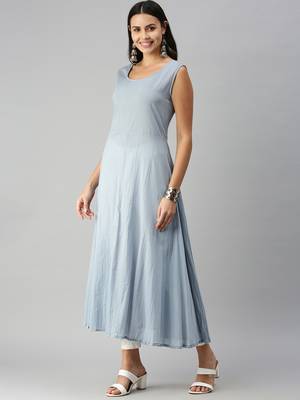 women's ankle length round neck steel embellished anarkali kurta comes with duppatta 2