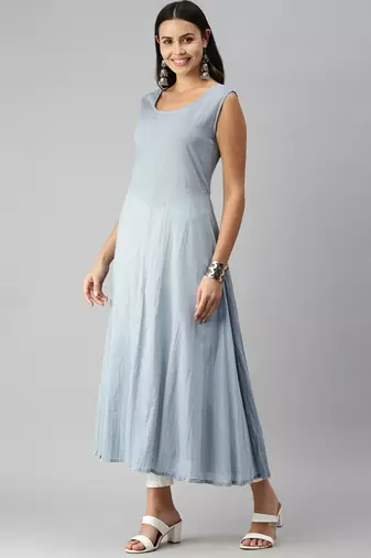 women's ankle length round neck steel embellished anarkali kurta comes with duppatta