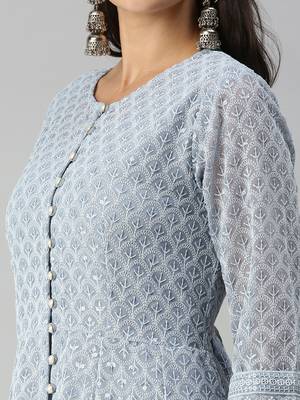 women's ankle length round neck steel embellished anarkali kurta comes with duppatta 5
