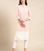 women's knee length mandarin collar peach ethnic motifs straight kurta
