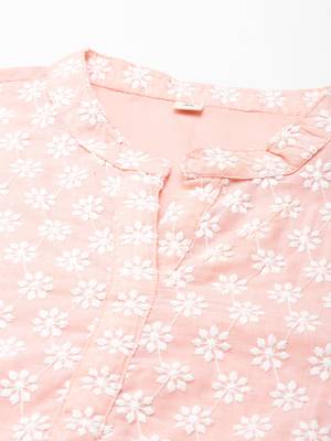 women's knee length mandarin collar peach ethnic motifs straight kurta 3
