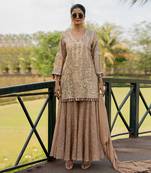 Rose gold tissue embroidered gharara set