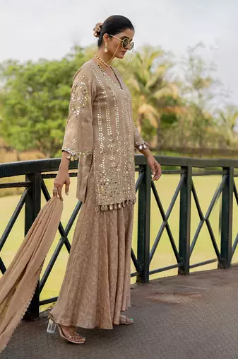 Rose gold tissue embroidered gharara set