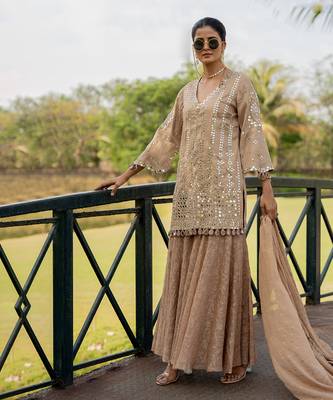 Rose gold tissue embroidered gharara set 3