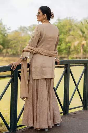 Rose gold tissue embroidered gharara set