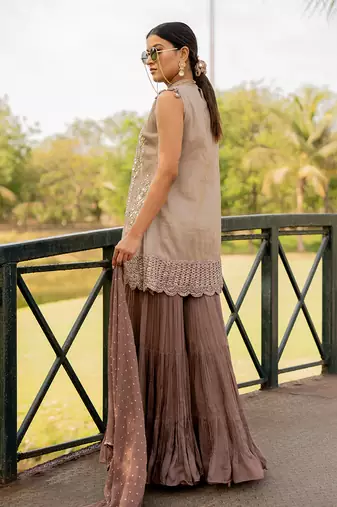 Silver tissue embroidered gharara set