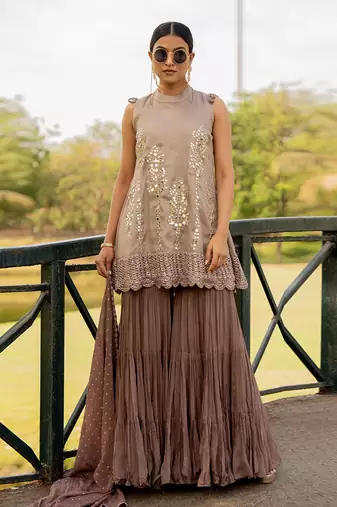 Silver tissue embroidered gharara set