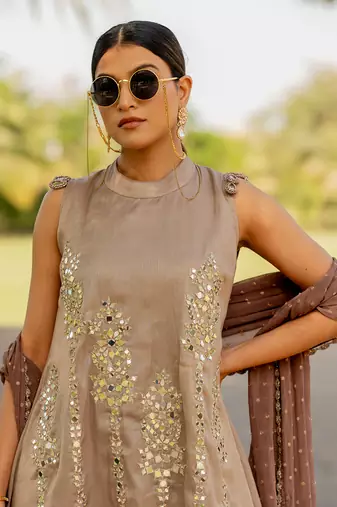 Silver tissue embroidered gharara set