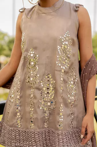 Silver tissue embroidered gharara set