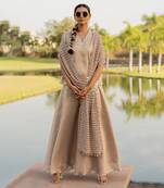 Beige tissue embroidered sharara set