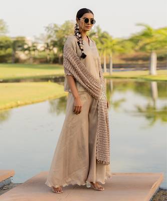 Beige tissue embroidered sharara set 2