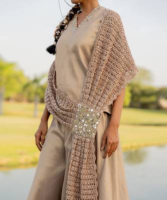 Beige tissue embroidered sharara set 3