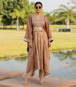 Rose gold tissue embroidered kaftan pant set