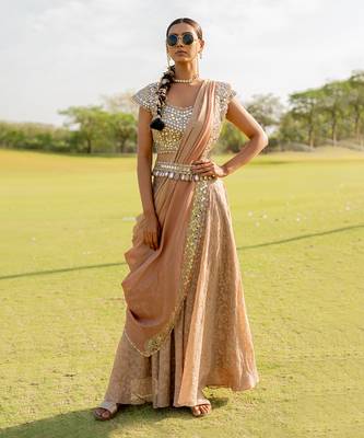 Rose gold tissue embroidered sharara set 1