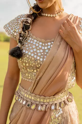 Rose gold tissue embroidered sharara set