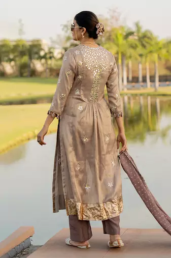Silver tissue embroidered kurta set