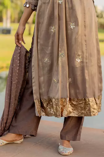 Silver tissue embroidered kurta set