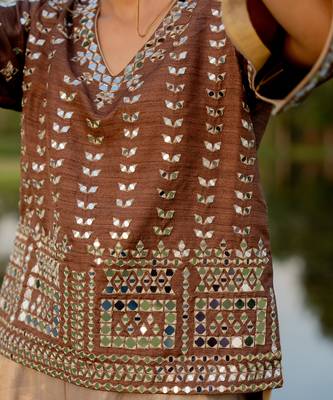 Brown raw silk embroidered sharara set 5