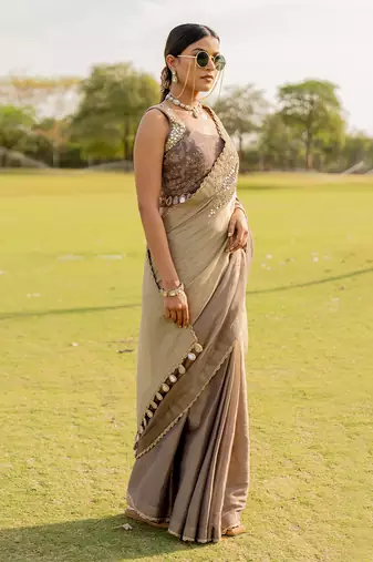 Silver tissue embroidered saree set