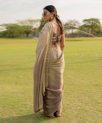 Silver tissue embroidered saree set 3
