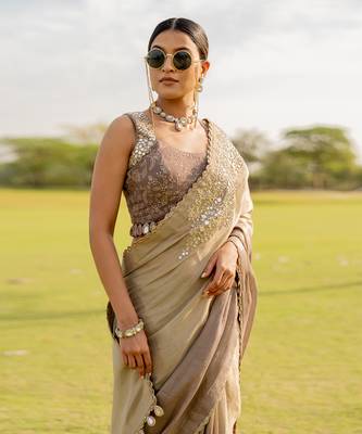 Silver tissue embroidered saree set 5